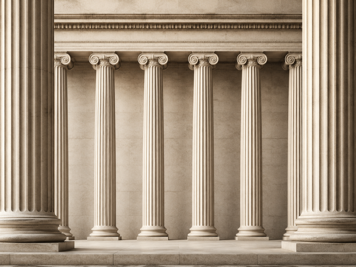Six classical columns evoking institutional discipline