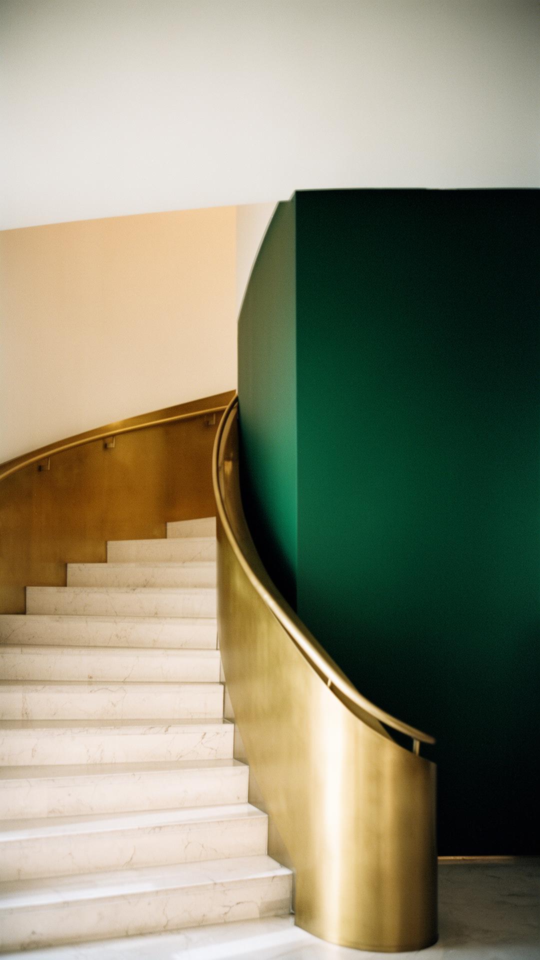 Brass and marble staircase as visual metaphor for ascent
